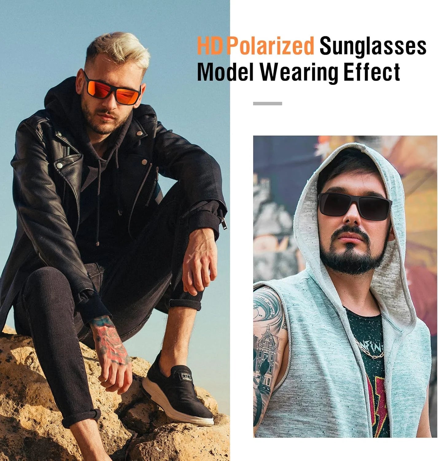 Polarized Sunglasses for Men Women Retro Square Sun Glasses Driving Fishing UV Protection (Transparent)